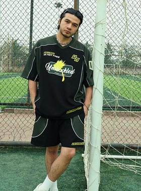 UNSHACKLED潮牌宽松美式网面涨潮运动服套装夏季透气篮球T恤杨政