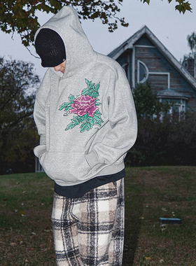 UNSHACKLED潮牌重磅张呵呵花开富贵花卉卫衣男女秋冬刺绣外套杨政