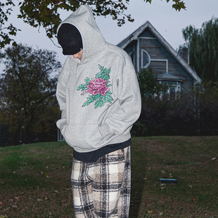 UNSHACKLED潮牌重磅张呵呵花开富贵花卉卫衣男女秋冬刺绣外套杨政