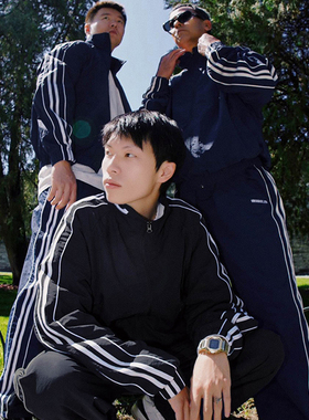 UNSHACKLED潮牌简约复古梭织侧条运动套装杨政透气宽松上衣休闲裤