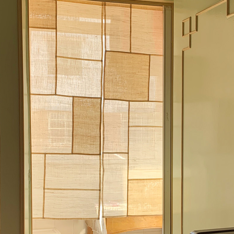 苎麻拼布门帘隔断帘挂帘半帘布艺装饰家用厨房卧室免打孔日式门帘