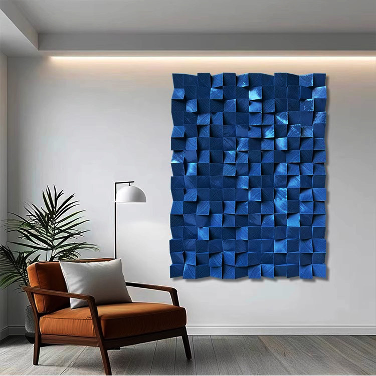 客厅背景木块装饰画纯手工艺术画玄关创意油画过道立体实木画简约