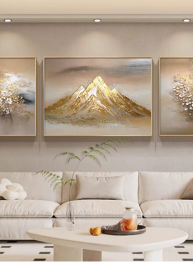 立体油画日照金山客厅装饰画手绘沙发背景墙三联画大气简约现代画