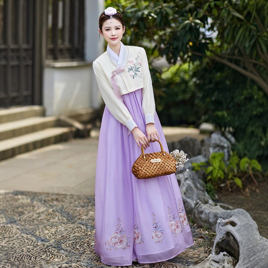 韩服女装朝鲜族服装女延吉公主旅游穿搭延边演出服韩国表演紫色