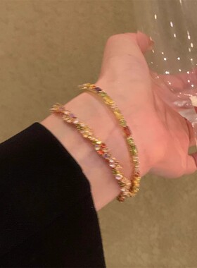 多巴胺粉色方形锆石手链超闪满轻奢精致高级小众气质饰品手饰