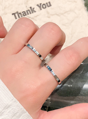 银色素圈戒指女小众设计锆石尾戒钛钢戒指女轻奢高级感玫瑰金指环