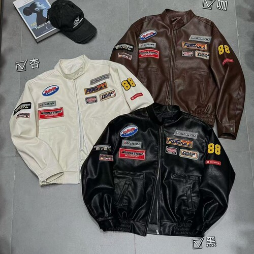 2026春季新品百搭机车风皮衣外套刺绣炸街痞帅风美式立领夹克上衣