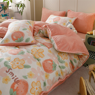 冬天a全棉纯棉b牛奶珊瑚绒被套单件冬季单面绒单双人被罩三四件套