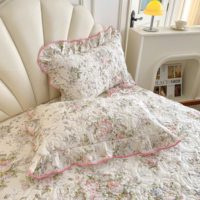 田园小碎花全棉夹棉绗缝枕套一对装荷叶花边纯棉加棉枕头套四季用