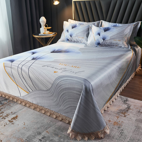 夏季欧式冰丝席三件套花边床单款凉席1.8m可机水洗折叠空调软席子