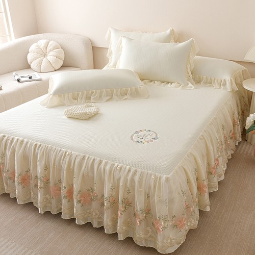 A类凉感豆豆席床裙款蕾丝花边床罩夏天凉席床罩可水洗可机洗床套