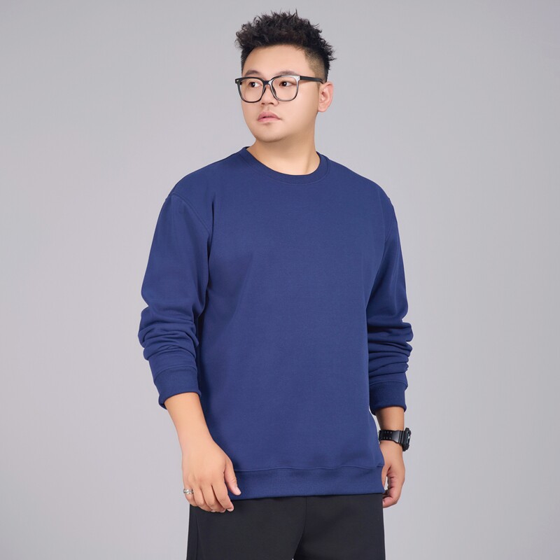 定制秋冬加绒加厚保暖圆领男卫衣加肥加大码宽松休闲纯棉打底上衣