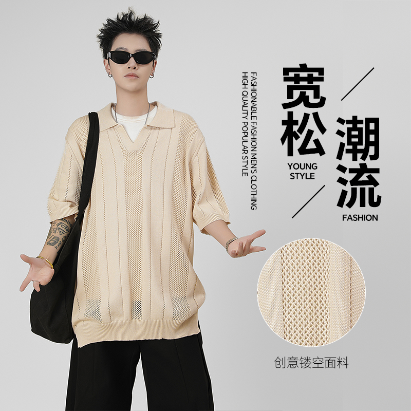 2025夏季新款针织衫开衫短袖毛衣男宽松设计感中老年爸爸装外套，男装针织衫/毛衣，奇怪漫猴工厂店