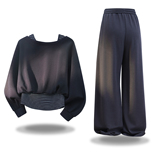 美式休闲条纹新款斜领露肩秋冬百搭长袖套装舒适慵懒松紧绳两件套，女装休闲裤，奇怪漫猴工厂店