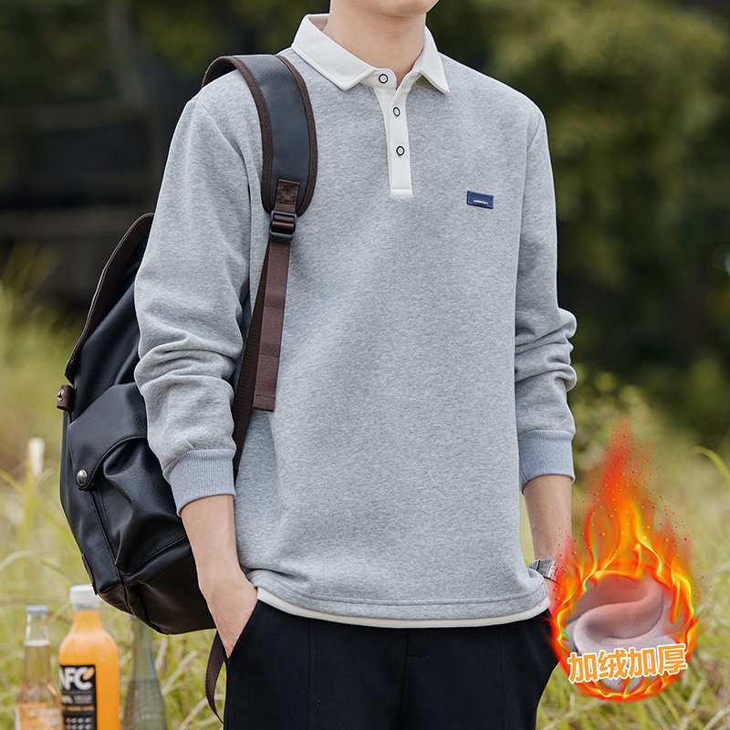 2416#加绒款翻领长袖POLO衫卫衣T恤上衣，男装T恤，奇怪漫猴工厂店