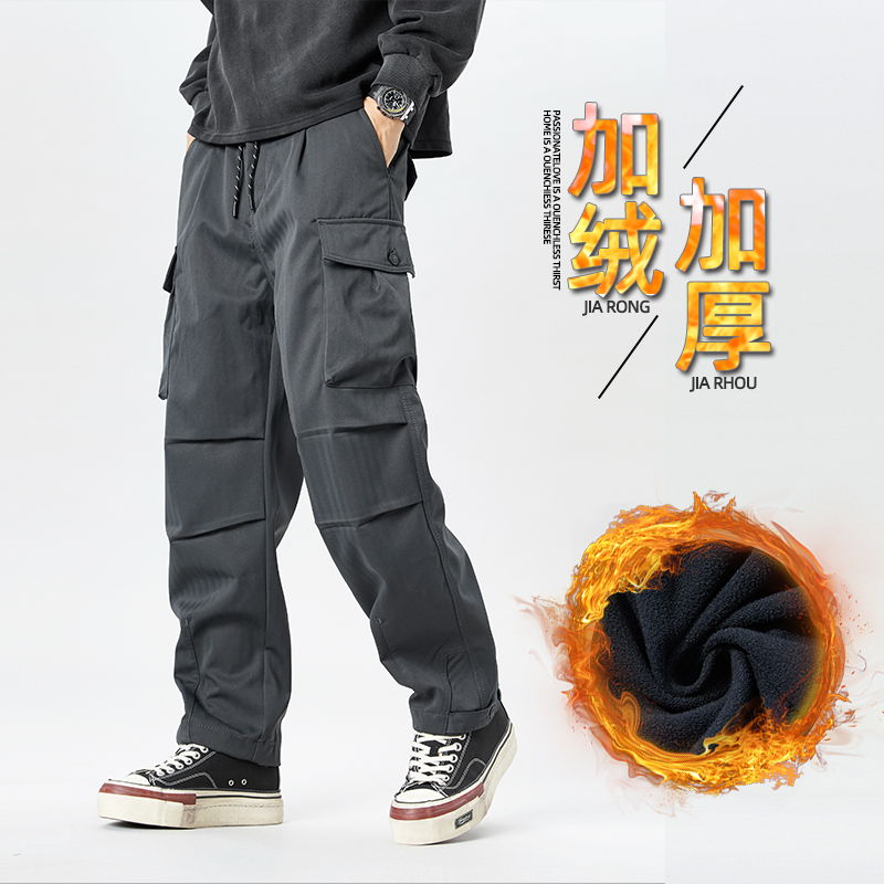 美式复古男士工装裤新款潮牌秋冬季百搭加绒加厚保暖休闲长裤，男装休闲裤，奇怪漫猴工厂店
