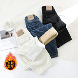 复古加绒弯刀阔腿牛仔裤女2025秋冬保暖宽松高腰垂感百搭拖地裤，女装休闲裤，奇怪漫猴工厂店