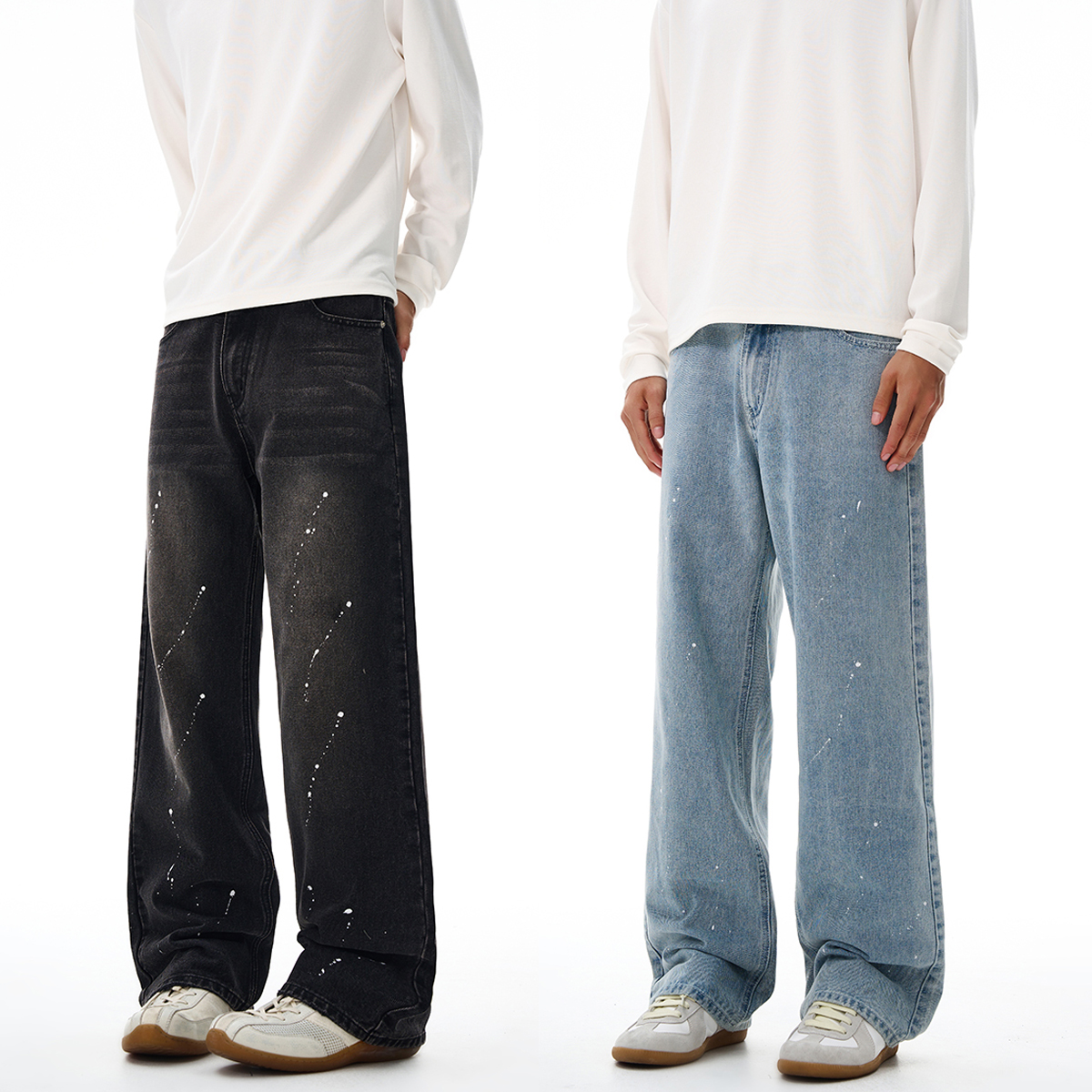 2025秋冬美式泼墨个性涂鸦牛仔裤男直筒cleanfit基础百搭青少年裤，男装牛仔裤，奇怪漫猴工厂店