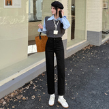 黑色直筒牛仔裤女2025新款秋季高腰宽松显瘦九分窄版烟管裤子，女装休闲裤，奇怪漫猴工厂店