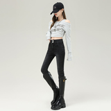 加绒秋冬黑灰新款高腰高弹力小脚牛仔裤女显瘦百搭黑灰铅笔靴子裤，女装休闲裤，奇怪漫猴工厂店