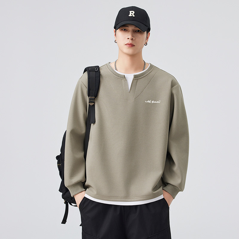 《假两件》男士圆领卫衣长袖享利领上衣，男装卫衣，奇怪漫猴工厂店