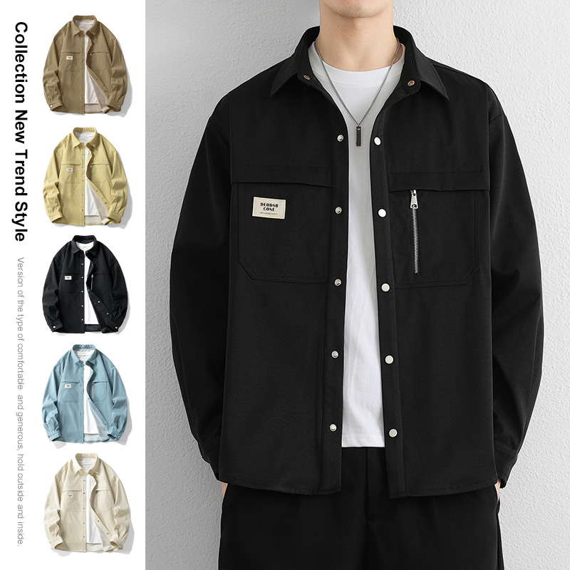 夹克男2025新款宽松潮牌工装衬衫男长袖春秋季休闲衬衣外套，男装夹克，奇怪漫猴工厂店