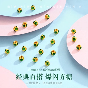 CEMNI/千年珠宝黄金转运珠999足金小方糖手串女小金珠手链新款