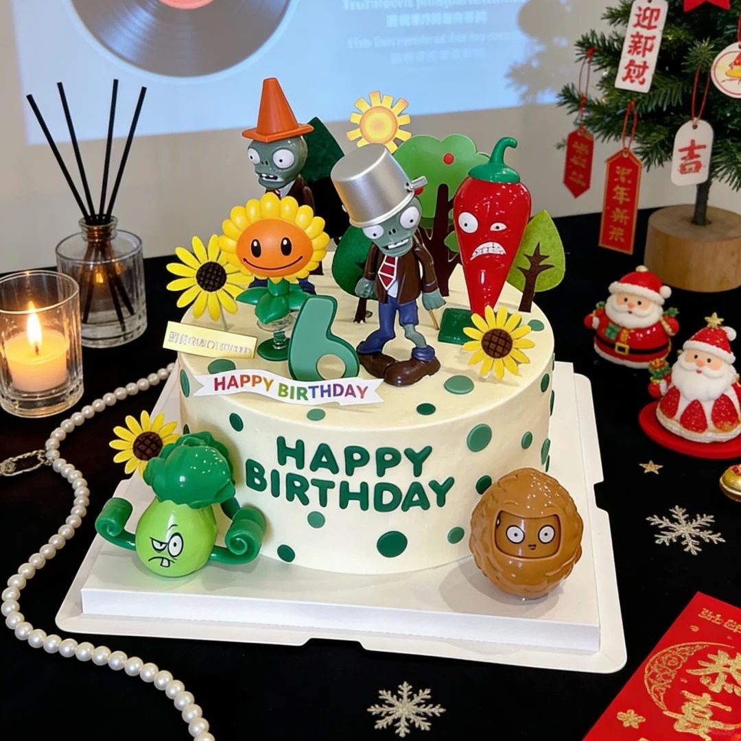 植物大战僵尸生日蛋糕装饰儿童男孩向日葵豌豆射手坚果装扮摆件