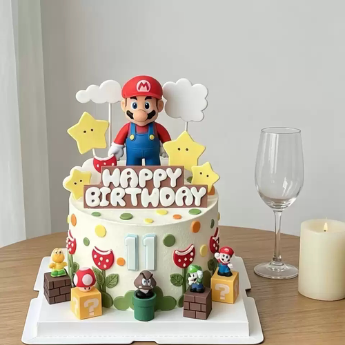 马里奥公仔问号砖块生日蛋糕装饰