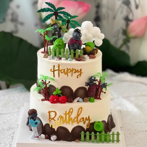 植物僵尸男孩生日蛋糕装饰摆件