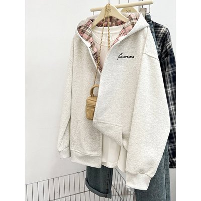 卫衣外套设计感小众格子开衫上衣