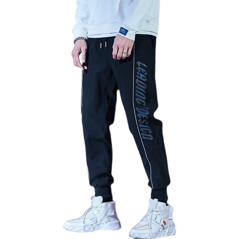 现货6103P58控价782021新款美式复古印花反光休闲小脚裤男潮春,男装休闲裤,电商A436