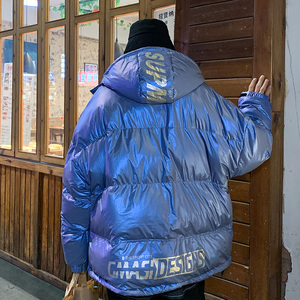 928冬亮面金属感羽绒男潮高街新款宽松加厚连帽外套图片