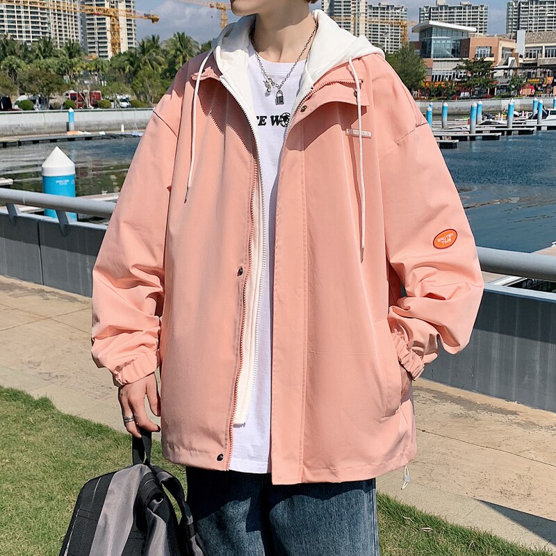 2024春装新款假两件连帽夹克男学生宽松薄款外套A436-2122-P75,男装夹克,电商A436
