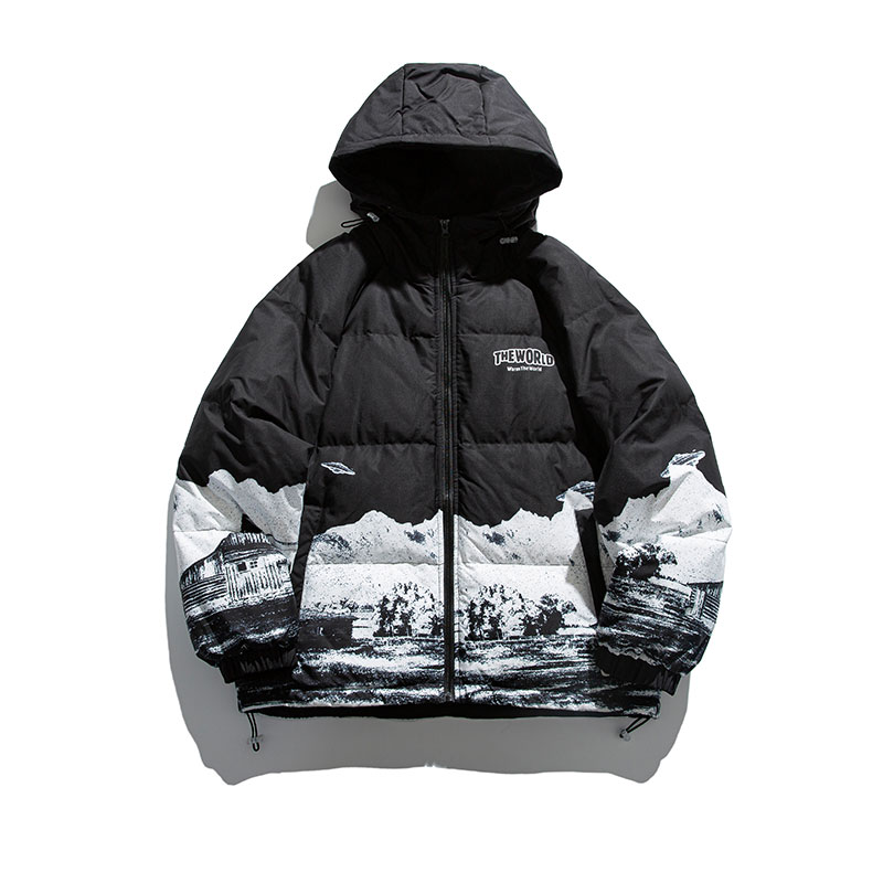 A436-5935-P128日系白底潮牌夸送连帽外套休闲青年中性风棉衣潮,男装棉衣,电商A436