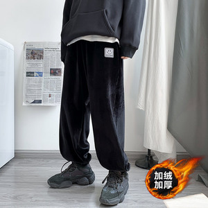 5165 冬装新款港风加绒加厚裤子男宽松运动休闲裤图片