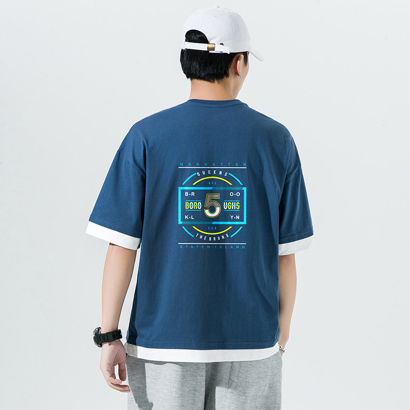 无影墙日系大码假两件短袖t恤男2024新款纯棉体恤A436-3183-P30,男装T恤,电商A436