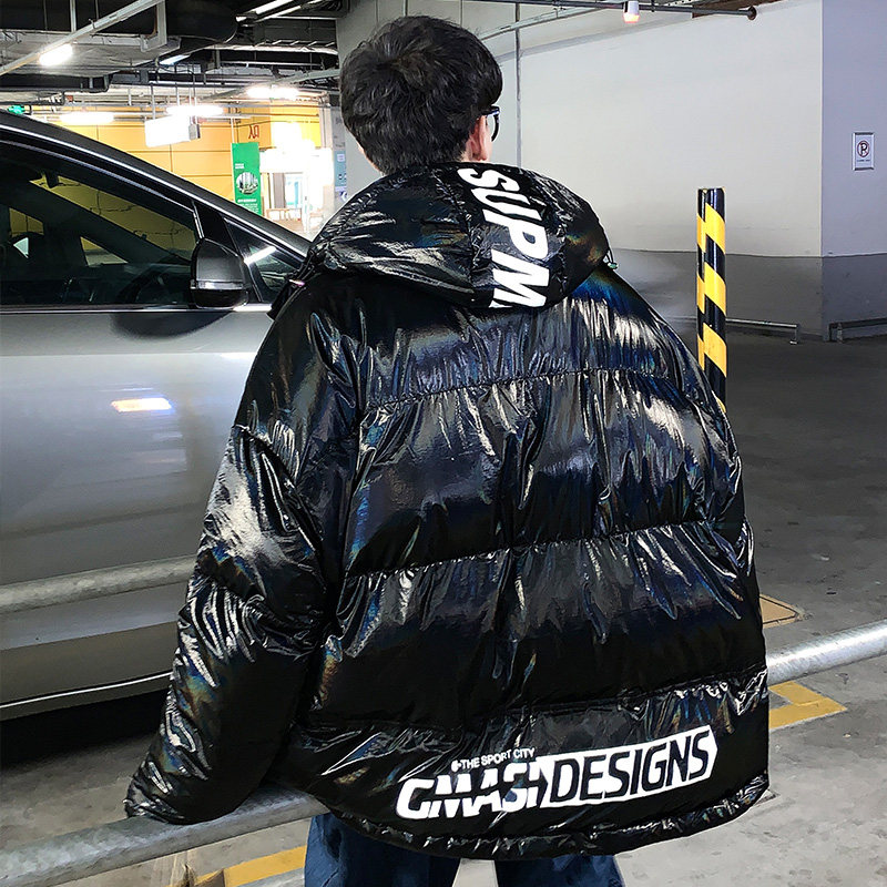 928冬亮面金属感羽绒男潮高街新款宽松加厚连帽外套,男装羽绒服,电商A436