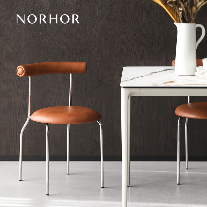北欧表情意大利简约中古覆古风/DEVON金属电镀皮革实木餐椅办公椅