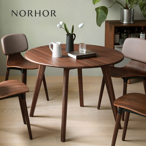 北欧表情/科灵系列/中古覆古风/KL01北美黑胡桃木实木圆桌餐桌