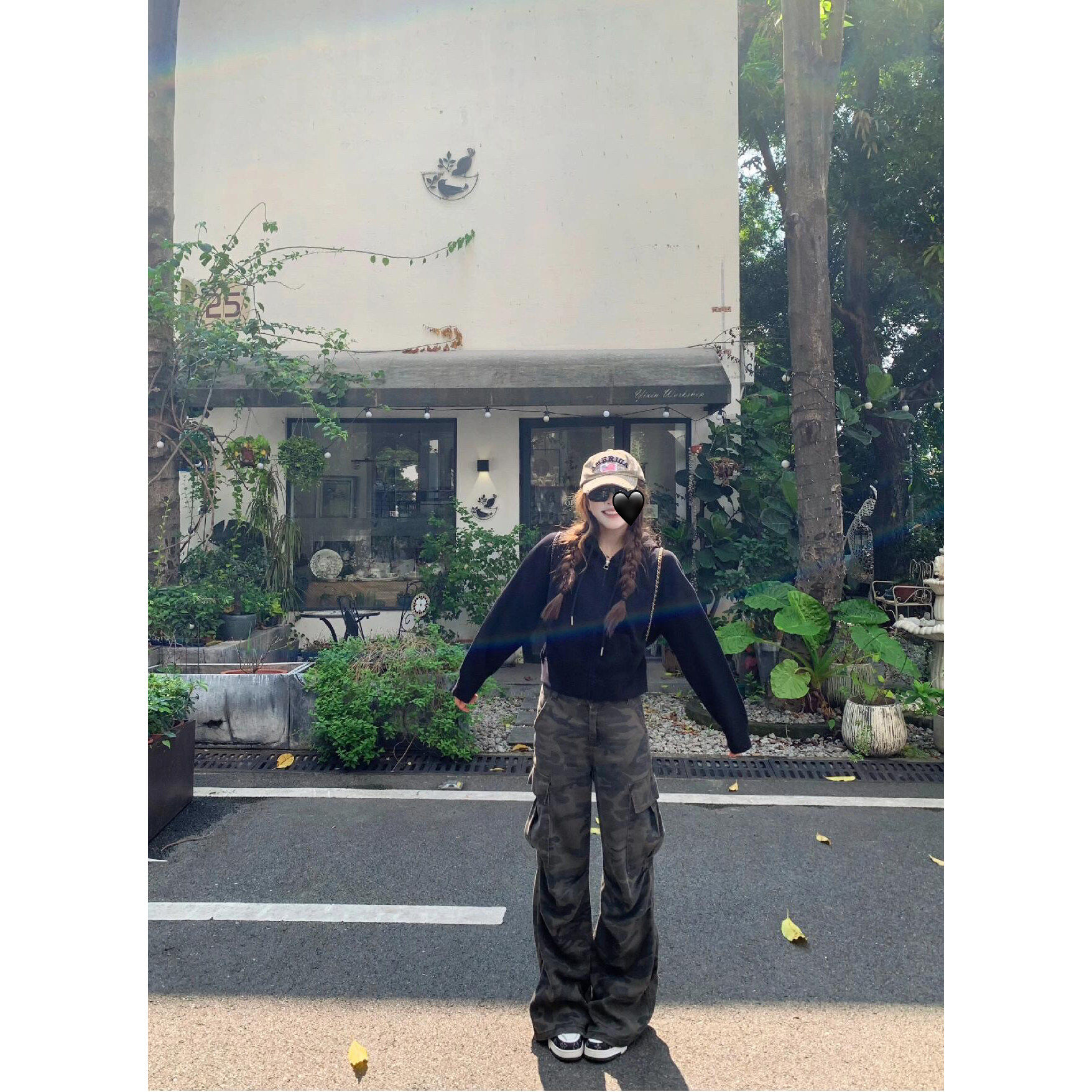 美式直筒迷彩工装裤女春夏休闲 百搭高腰宽松显瘦阔腿牛仔拖地裤