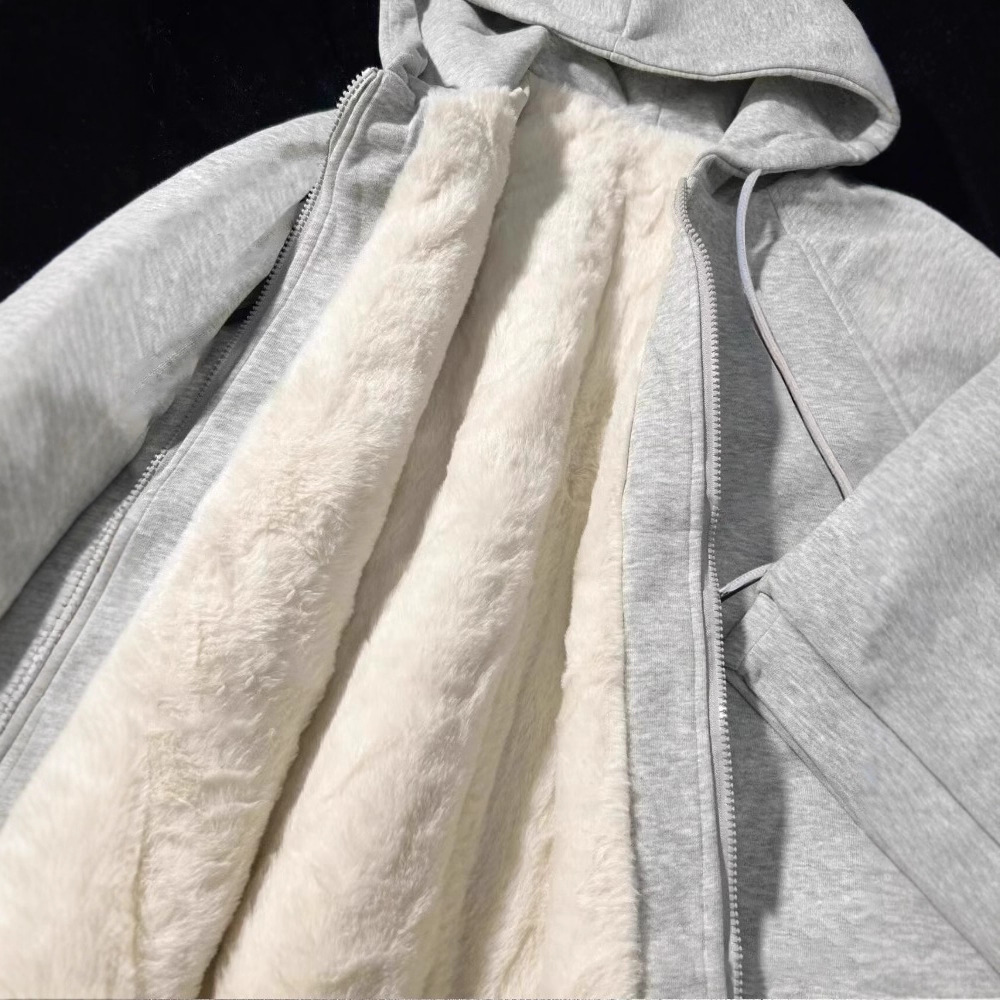 浅紫色加绒卫衣女冬季2025新款重磅厚实连帽宽松百搭外套加厚学生