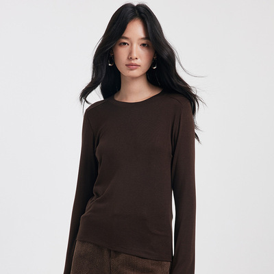 秋冬天丝醋酸打底衫女莱赛尔羊毛圆领保暖针织衫纯色内搭长袖上衣