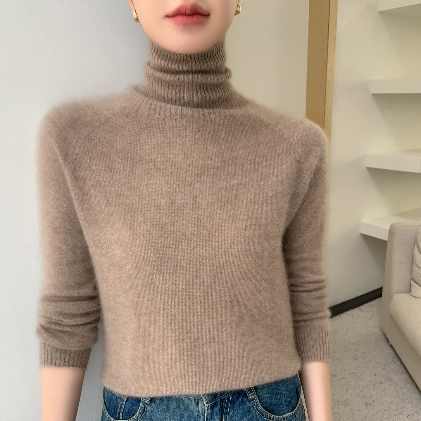 25秋冬新款堆堆领针织毛衣女一线成衣高翻领打底衫女修身外贸批发