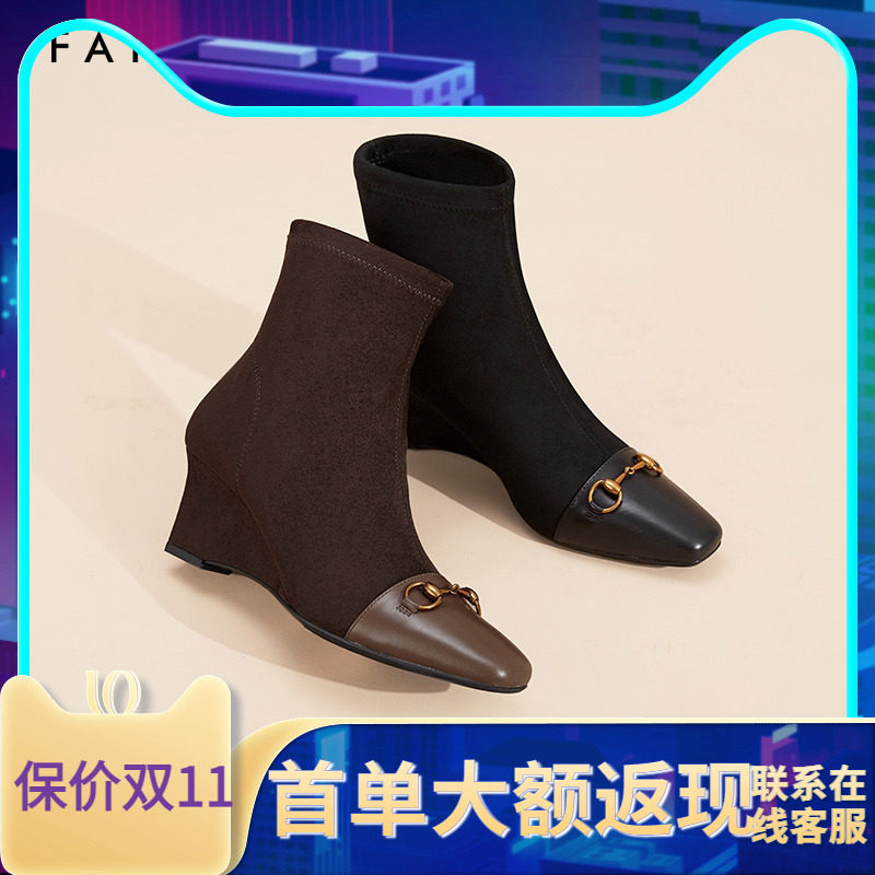 商场同款女靴高跟鞋短靴色非尖头