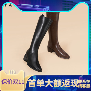 色非尖头骑士靴女商场同款2024冬季新款英伦风粗跟不过膝长筒靴女