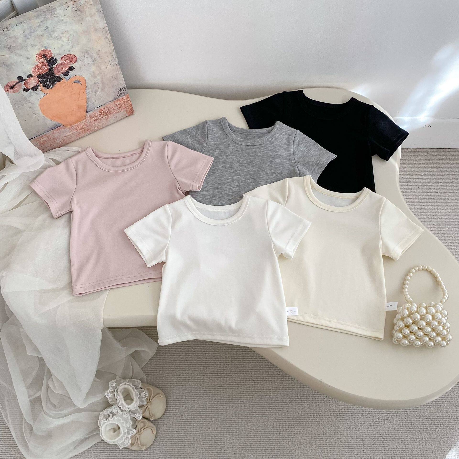 咸蛋家2026夏天儿童短袖t恤基础纯色上衣新款内搭男女童圆领休闲