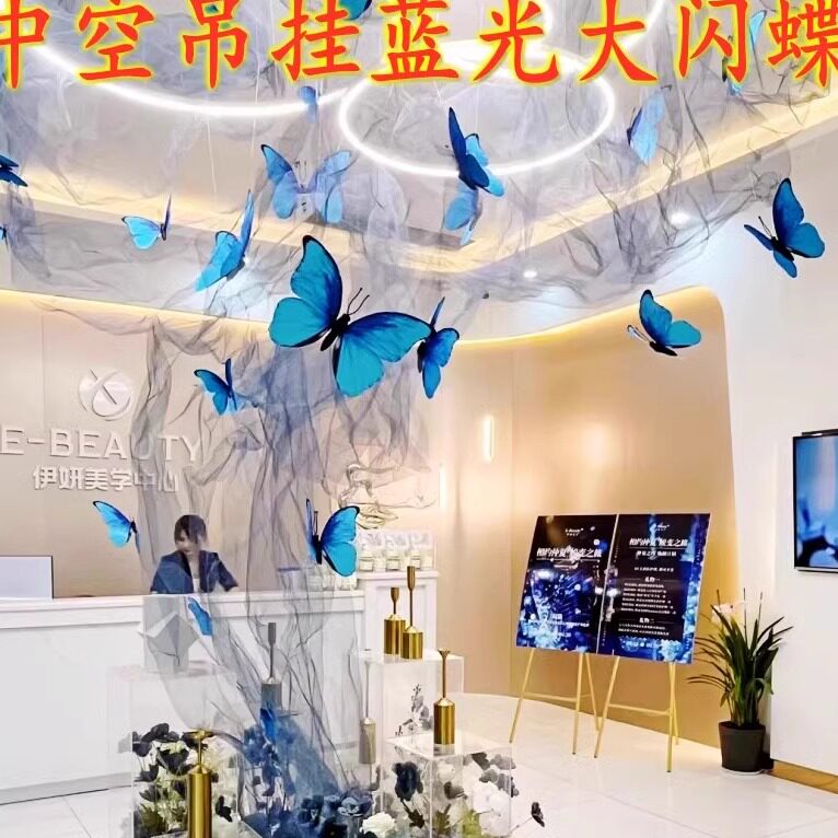 新款仿真纸艺蝴蝶挂饰立体装饰商场dp点吊挂落地造型摆件棚顶吊饰