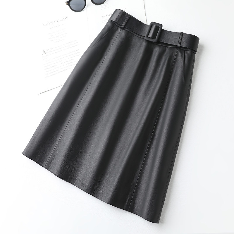 2241真皮皮裙女羊皮秋冬新款高腰显瘦通勤a字显瘦中长款半身裙
