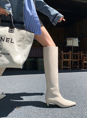 【YOON尹儿】5cm细跟法式小方头及膝靴时装靴百搭配大衣的靴子268